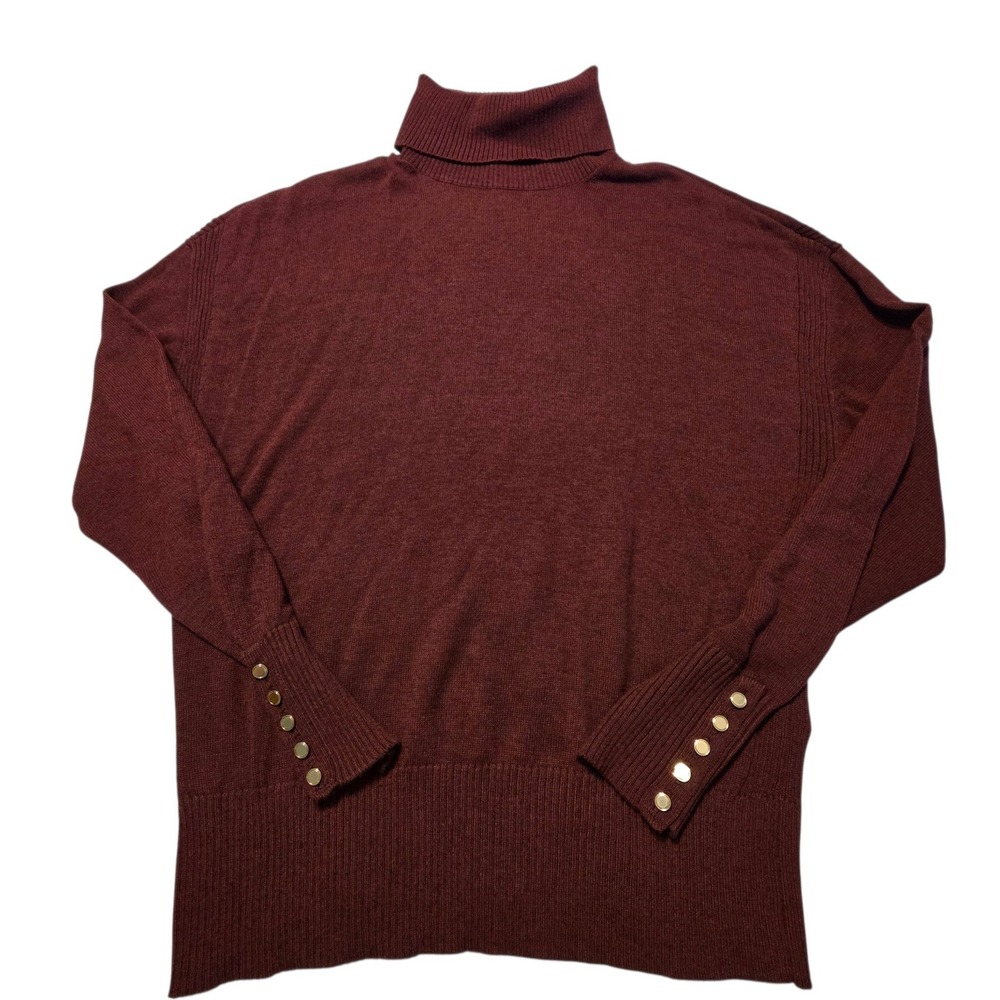 White House Black Market Turtleneck Women Small Burgundy Excellent Button Cuff